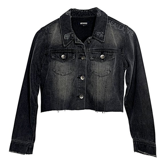 Missguided Jackets & Blazers - Missguided Distressed Raw-Hem Denim Jacket in Black